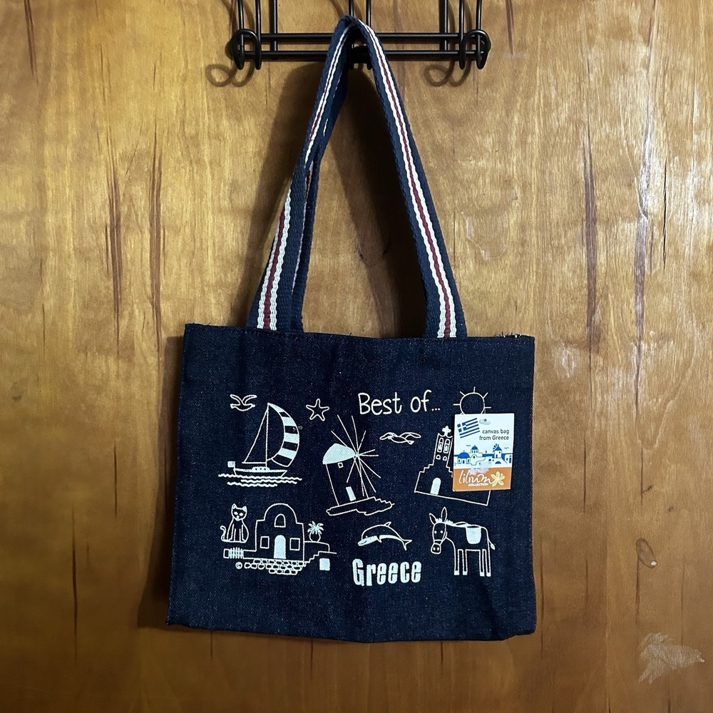 Lilium Collection "Best Of Greece"‎ Denim Canvas Bag Tourist 12 X 9.5 X 3.5 NWT